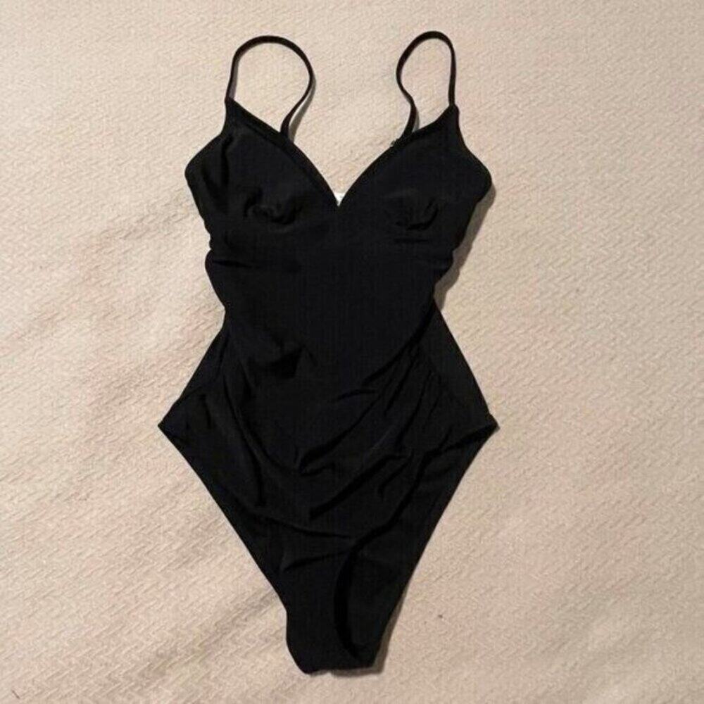 Cupshe Women Black Ruched One Piece Swimsuit Tummy Control Size M NWT